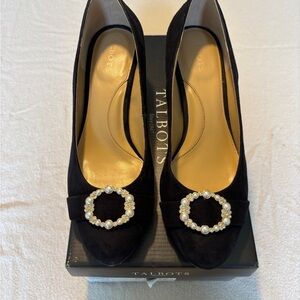 Talbots Black Heels with Pearl Embellishment